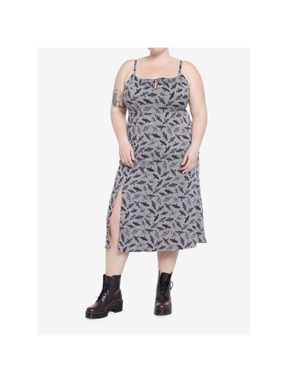 Moths Allover Print Midi Dress Plus Size 1